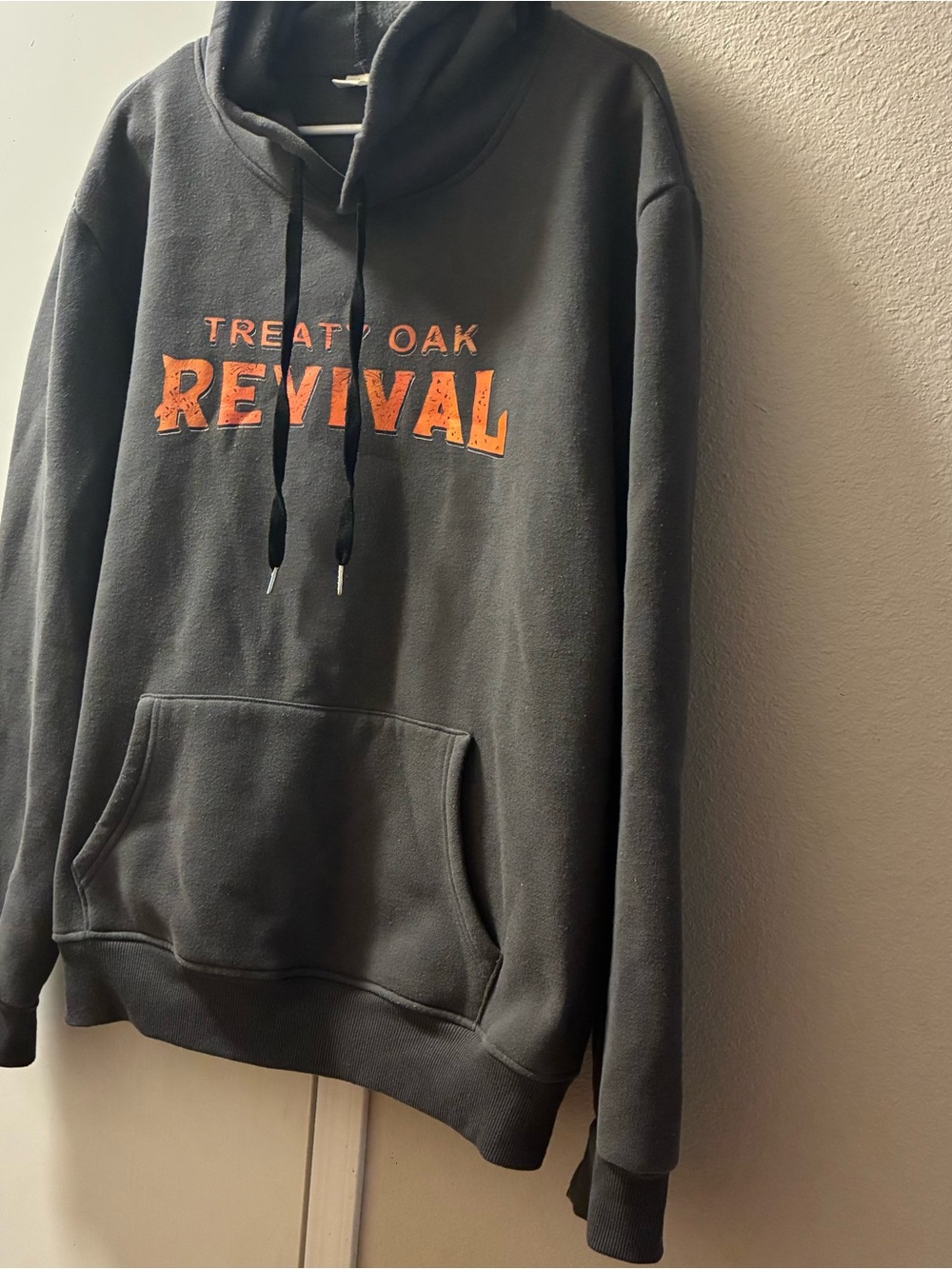 Treaty Oak Revival Men's Large Charcoal Hoodie with Orange Logo